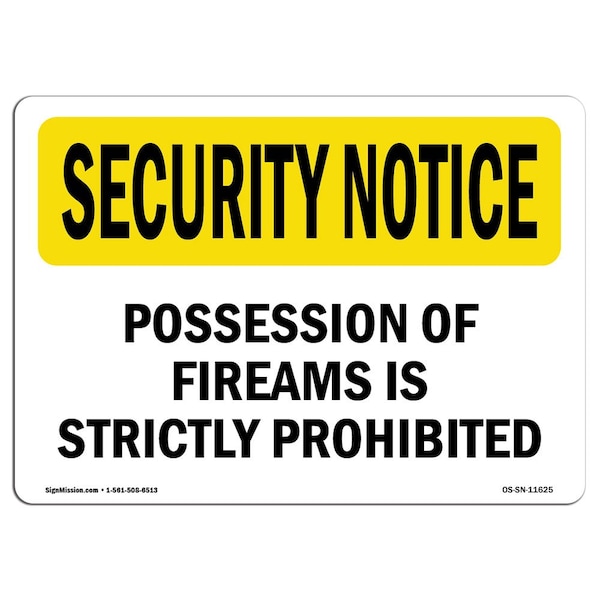 Sign, 3.5" H, 5" W, PossessiOf FirearmsProhibited, Landscape, SN-D-35-L-11625-10PK